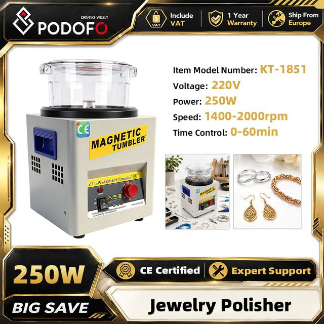 Podofo KT-185 Magnetpolierer mit 2000 U/min und 180 mm Durchmesser für Schmuck und Präzisionsteile - Bild 1