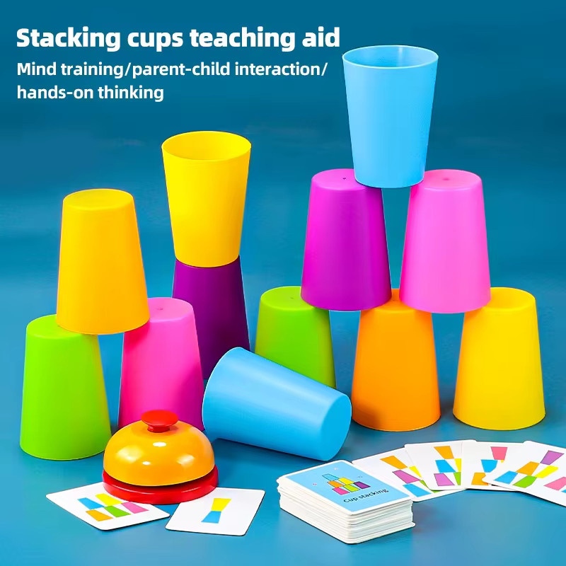 Montessori-Spielzeug Stapelbecher-Kampfspiel mit Karten, Bunt / Mehrfarbig - Bild 3