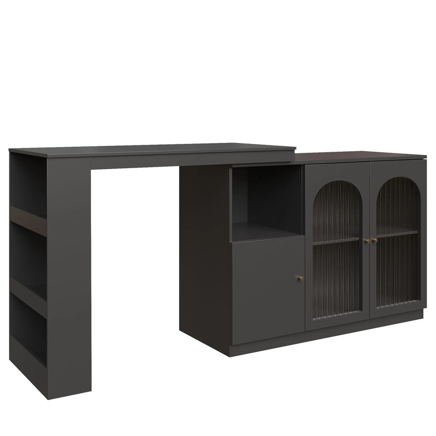 Merax Barschrank mit 360 Grad drehbarer Tischplatte und Glastüren in Schwarz, B/T/H: 120 x 40 x 97 cm - Bild 2