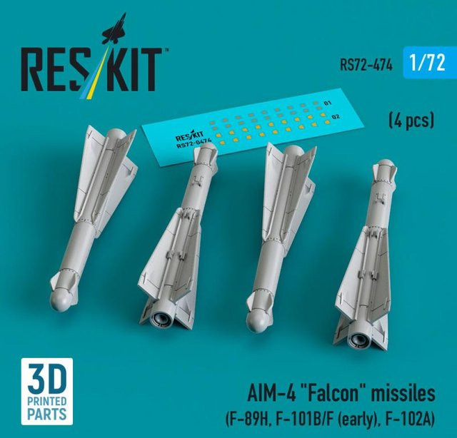 ResKit Models AIM-4 Falcon missiles, 4-teiliges Set, 3D Printed - Bild 1