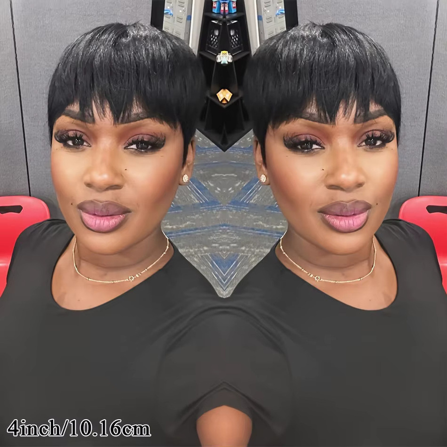 OYM HAIR Pixie-Perücke mit Pony, Echthaar, Schwarz, Damen - Bild 5