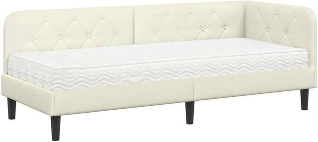 vidaXL Eckbettgestell mit Matratze und Kopfteil aus Samt in Beige, B/T/H: 204 x 80 x 140 cm - Bild 1