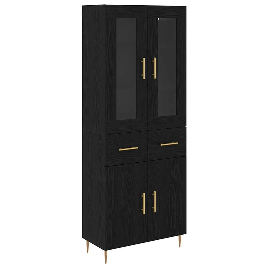 vidaXL Highboard 2-teilig in Schwarz und Eichen-Optik mit Glastüren und Schubladen für dein Wohnzimmer - Bild 2