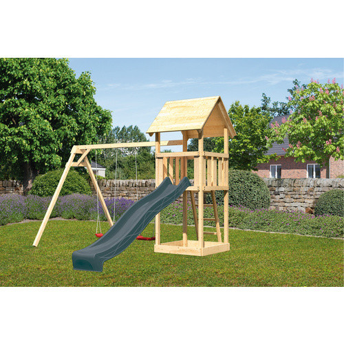 Karibu Spielturm Lotti mit Satteldach, Rutsche und Doppelschaukel in Natur-Anthrazit, B/H/T: 200 x 345 x 200 cm - Bild 3