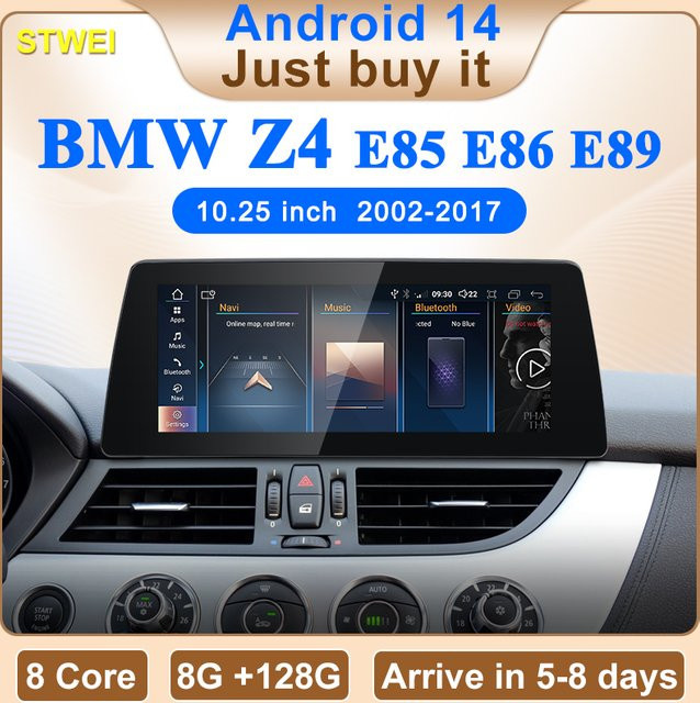 STWEI ID8 Android 14 Multimedia Video Player mit 10,25 Zoll Display für BMW Z4 E85 E86 E89 CIC NBT, Drahtloses CarPlay, Bluetooth und GPS, Schwarz - Bild 1