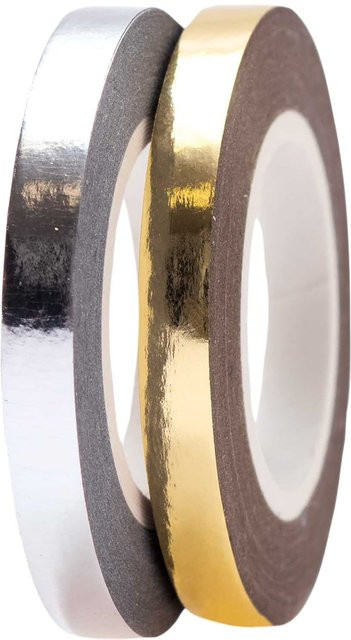 Rico Design Paper Poetry Washi Tapes Metallic Silber-Gold, 2 Stück, Breite: 5 mm, Länge: 10 m pro Rolle - Bild 1