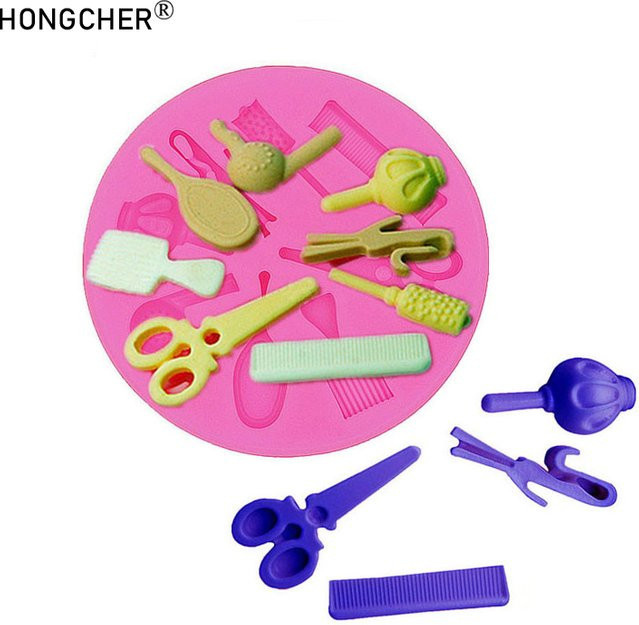 HONGCHER Silikon-Gussform Mini Friseurwerkzeug-Formen für Schokolade, Süßigkeiten und Dessert-Dekoration in Pink - Bild 1