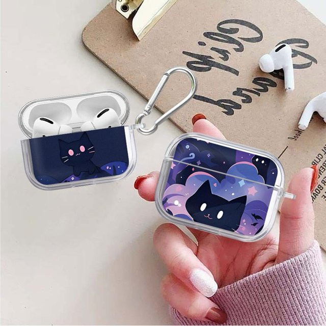 Transparente Kopfhörerhülle mit schwarzer Katze und Sternennacht für Apple AirPods (1, 2, 3, 4 und Pro/Pro 2) - Bild 1