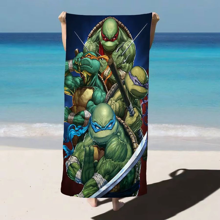 Potdemiel Strandtuch mit Anime Ninja und Schildkröten Motiv für Badezimmer und Dusche - Bild 4