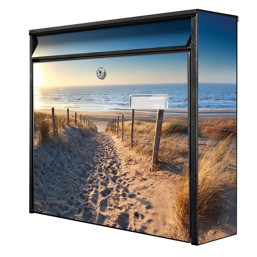 banjado Wandbriefkasten Modell Mail Burg Wächter in Schwarz mit Nordseestrand Motiv, B/H/T: 36 x 32 x 10 cm - Bild 1