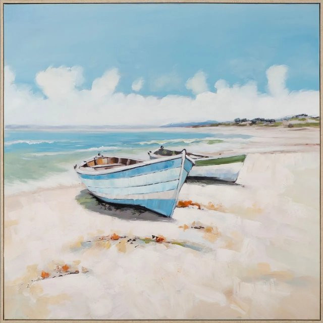 Art Universe Leinwandbild Boote am Strand in Blau, quadratisch, Breite: 100 cm, Höhe: 100 cm, Tiefe: 100 cm - Bild 1