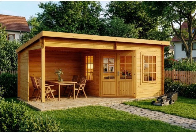 Carlsson Gartenhaus Carl-28 Pultdach aus Holz in Braun, B/T: 578 x 274 cm - Bild 1