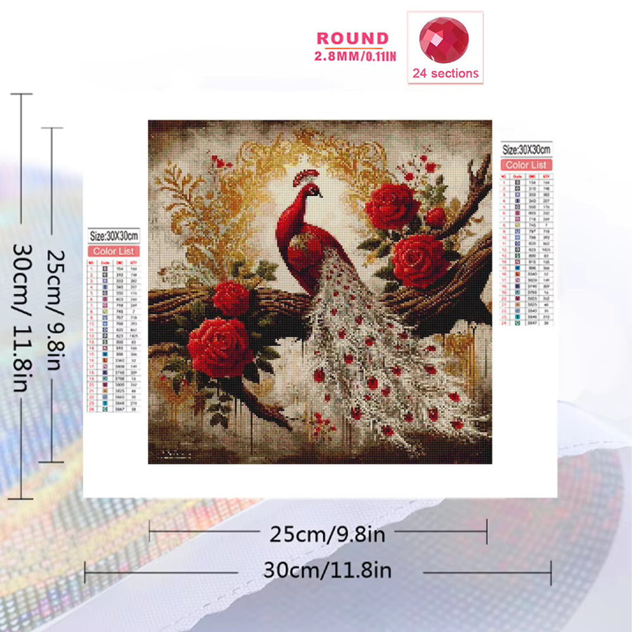 EverShine Diamantmalerei Pfau Motiv als DIY Acryl Mosaik Wandkunst mit runden Diamanten in Multicolour - Bild 2