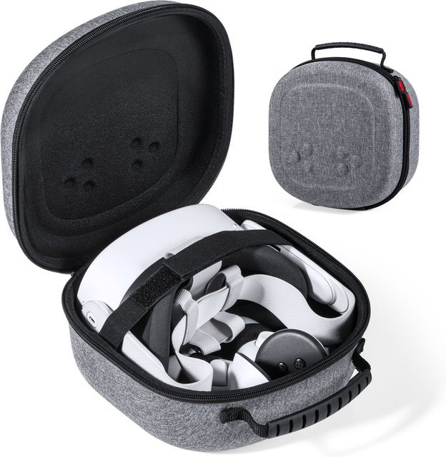 DEVASO Hartschalenkoffer für Meta Quest 3S, Quest 3 und Quest 2 VR-Headset sowie Touch-Controller, Farbe: Grau - Bild 1