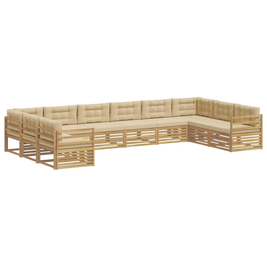 vidaXL Sofagarnitur aus Massivholz Akazie in Beige-Weiß mit Latten-Design und Armlehnen - Bild 2