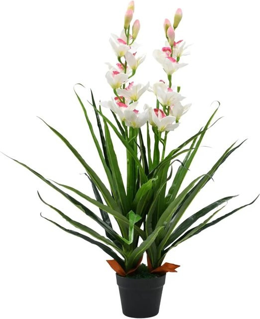 vidaXL Künstliche Cymbidium Orchidee in Grün und Weiß mit Topf, Höhe: 100 cm - Bild 1