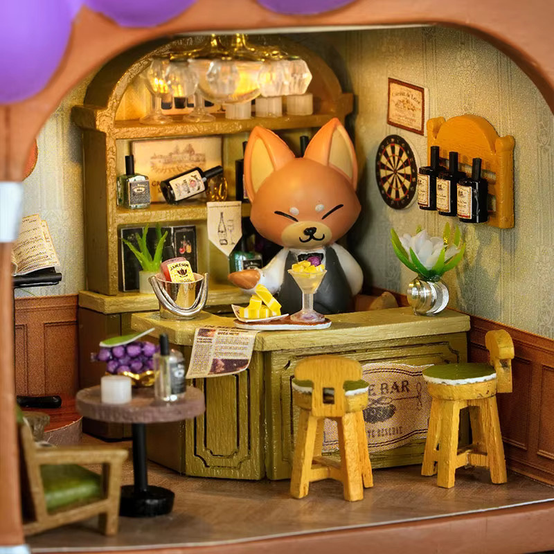 zuuton DIY Miniatur Weinbar Puppenhaus-Set, 3D-Puzzle, mit LED-Beleuchtung - Bild 3