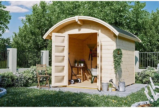 Skan Holz Gartenhaus Delft aus Holz in Beige mit Tonnendach, B/H/T: 290 x 252 x 250 cm - Bild 1