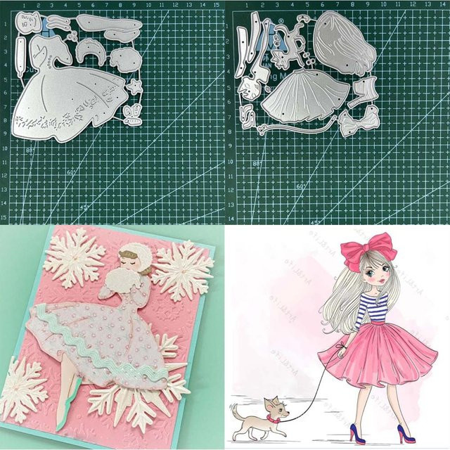 Metall Stanzform Hund Mädchen in Silber für Scrapbooking, Basteln und Fotoalben - Bild 1