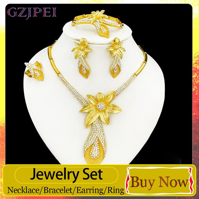 GZJPEI Schmuckset, 18K vergoldet, Blumen, Zirkonia, Damen - Bild 1