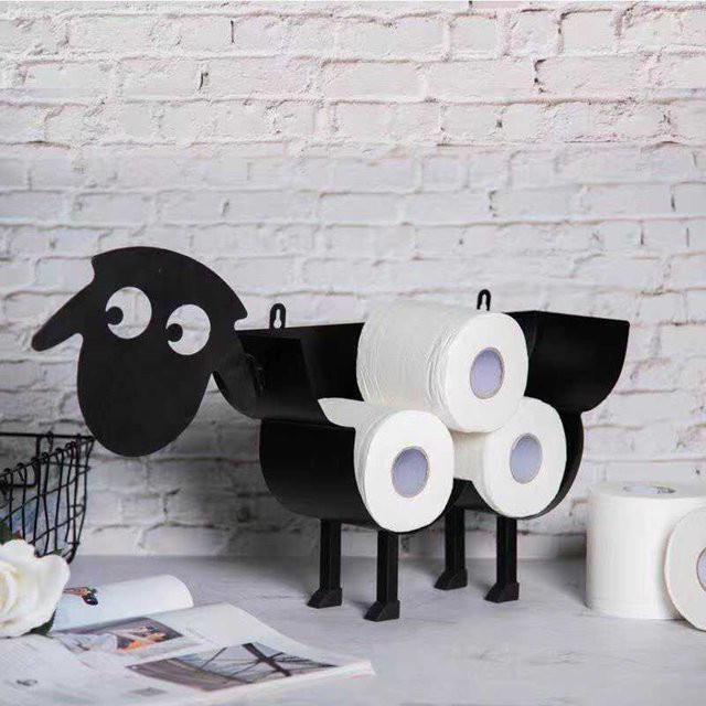 Freistehender Toilettenpapierhalter aus Metall von ALLOYSEED in Schwarz mit Tierformen Hund oder Schaf - Bild 1
