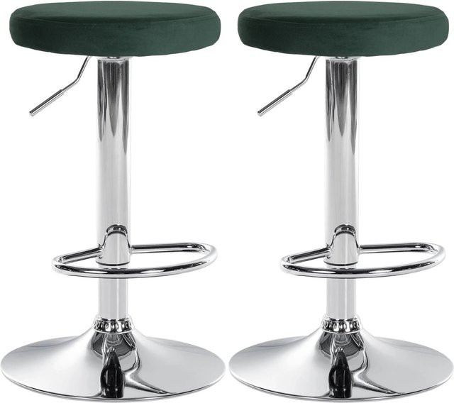 DELUKE 2er Set Barhocker KAZON aus Samt in Grün mit silbernem Gestell, höhenverstellbar und drehbar, B/T/H: 38,5 x 38,5 x 60 cm - Bild 1
