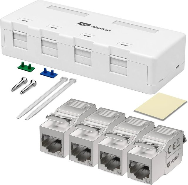 hb-digital Netzwerkdose Aufputz Set mit 4-Port Anschlussbox und CAT 6a Keystone Modulen - Bild 1