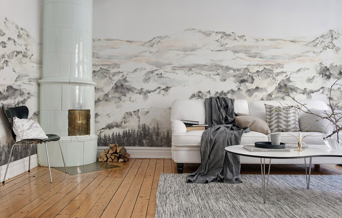 Rebel Walls Mural Hope Mountains Wandtattoo in Grau für Kinderzimmer im skandinavischen Design B/H: 270 x 45 cm - Bild 1