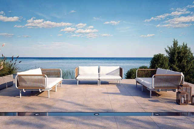 OUTFLEXX Visby Gartenlounge 6-teilig in Beige und Weiß aus Alu und Stahl mit Kissen - Bild 1