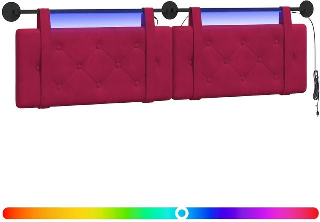 vidaXL Hängendes Kopfteil aus Samt mit LED-Licht in Weinrot, B/H: 120 x 190 cm - Bild 1