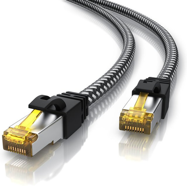 Primewire CAT 7 Patchkabel mit Baumwollummantelung in Grau, 25m, S/FTP PIMF Schirmung, Gigabit Ethernet LAN Kabel mit 10 Gbit/s - Bild 1