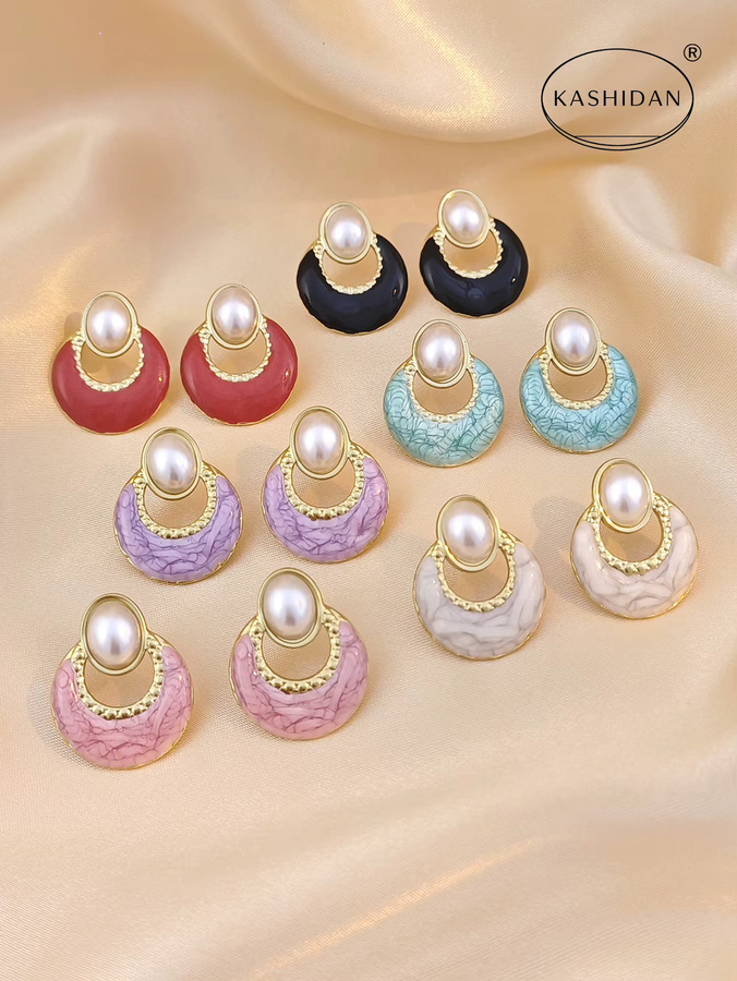KASHIDAN Ohrstecker, Perle, Edelstahl, Gold, Vintage, Damen - Bild 2