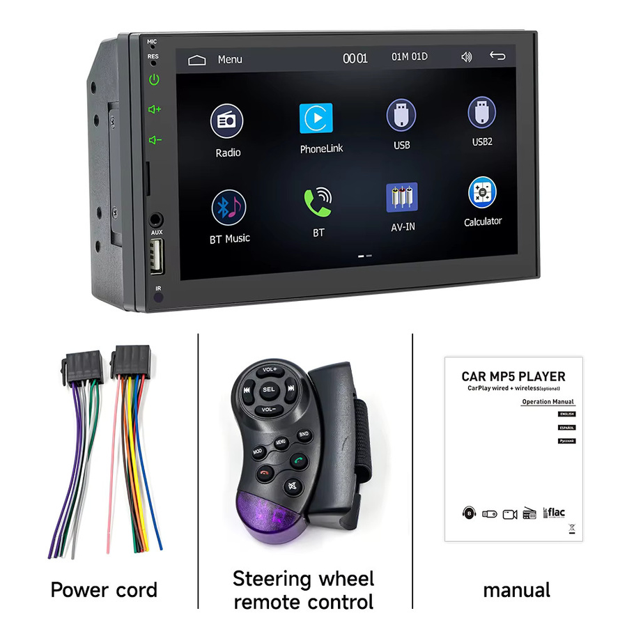 BQCC FX2W 7 Zoll 2DIN Autoradio MP5 mit CarPlay, Android Auto, Bluetooth, AUX, USB und TF-Karte in Schwarz mit 7-Farben-Beleuchtung - Bild 3