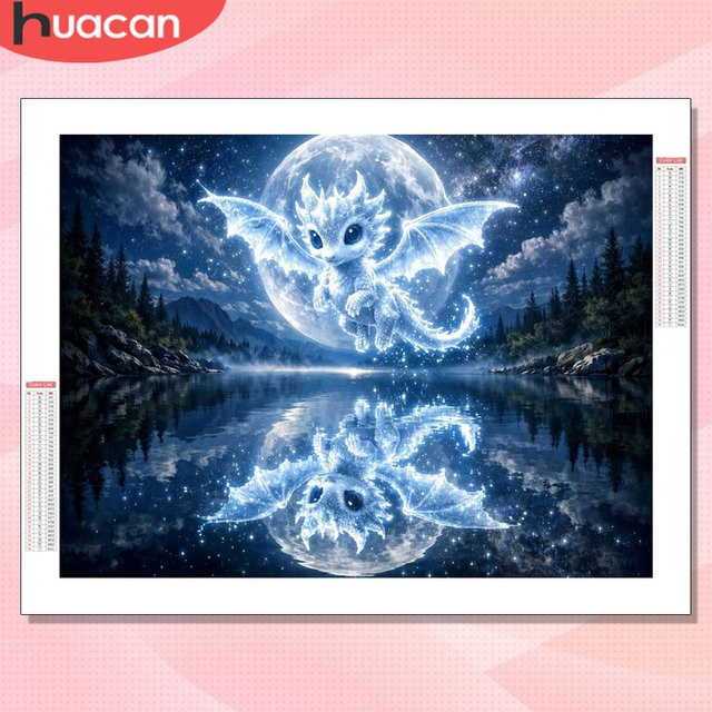 HUACAN Diamond Art Set Square Dragon Fantasy Animal Mosaic Malset mit Wald, See und Fluss, B/H: 20 x 30 cm - Bild 1