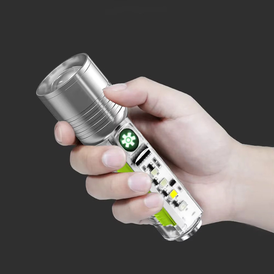 Xhp50 LED Taschenlampe Silber, 800lm, wiederaufladbar via Typ-C USB, 500mAh, IPX4 wasserdicht mit 6 Modi - Bild 3