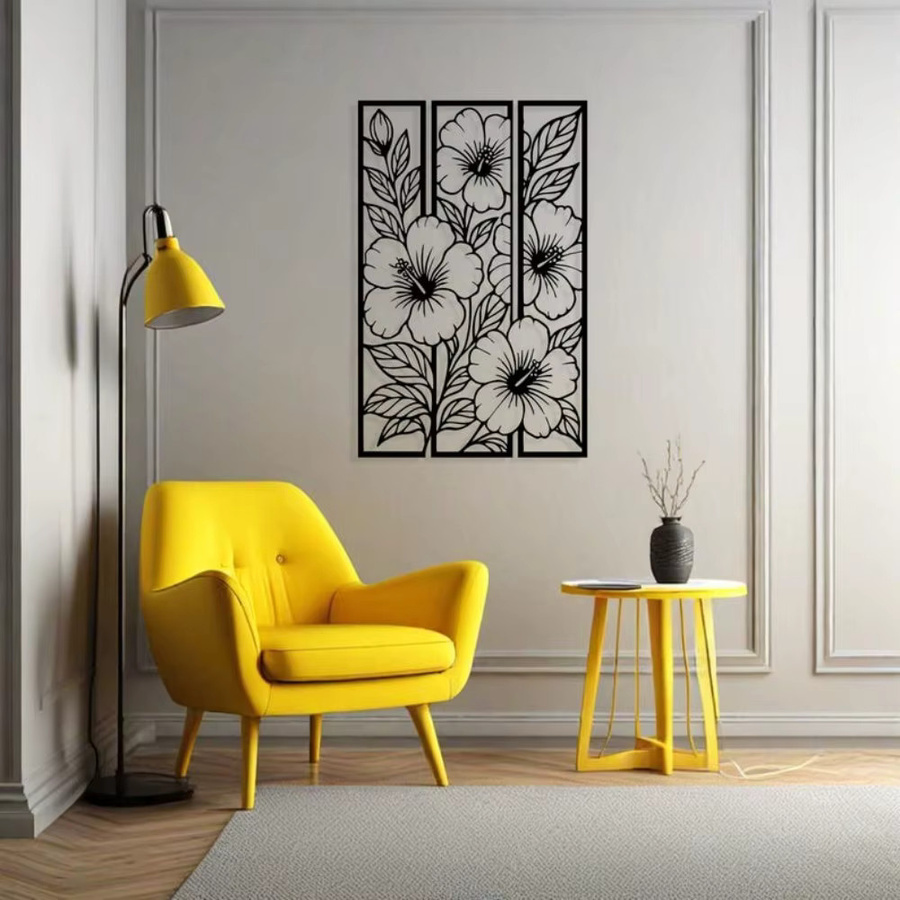 CIFBUY Moderne Metall-Blumen-Wandkunst in Schwarz, Minimalistische Florale Wanddekoration im Rechteckformat - Bild 2