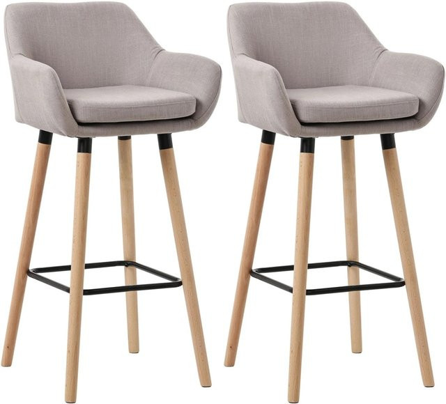 CLP 2er Set Barhocker Grant gepolstert mit Lehne in Taupe mit Holzgestell aus Buche - Bild 1