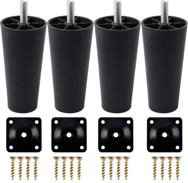 4 Stück konische Möbelbeine von Binchi Outdoor Equipment aus schwarzem Kunststoff mit Montageplatten und M8 x 25 Gewindeschaft für Sofas und Stühle, Höhe: 6,5 cm - Bild 1