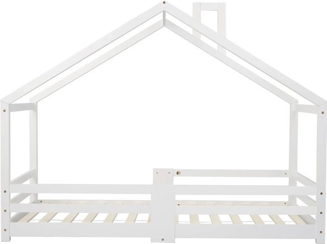 Merax Hausbett für Kinder aus Kiefernholz in Weiß mit Rausfallschutz, B/T/H: 90 x 200 x 120 cm - Bild 1