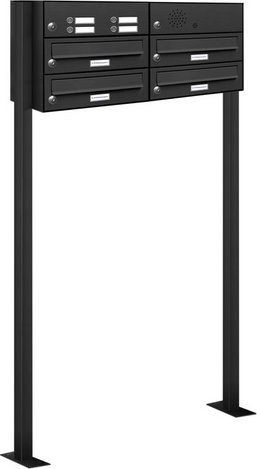 AL Briefkasten-System für 4 Parteien, freistehend, grau, B/H/T: 153,149 x 150,0 x 27,5 cm - Bild 1