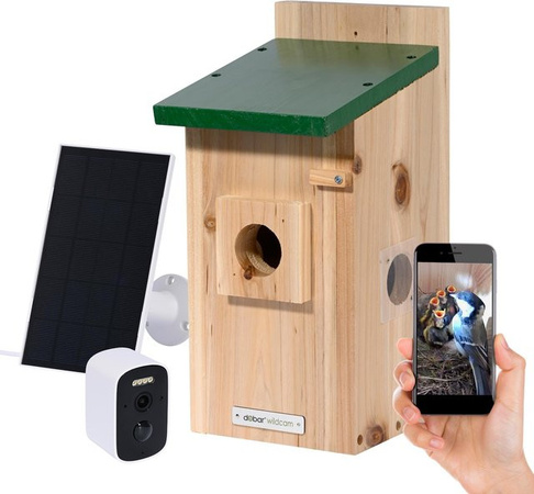 dobar Nistkasten EAZY Flachdach mit WiFi Kamera und Solar-Panel, Grün, B/T/H: 20 x 14 x 32 cm
