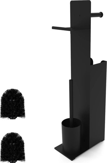 Relaxdays WC Garnitur aus Eisen und Kunststoff in Schwarz, freistehend mit Ersatzrollenhalter, B/T/H: 67 x 22 x 12 cm - Bild 1