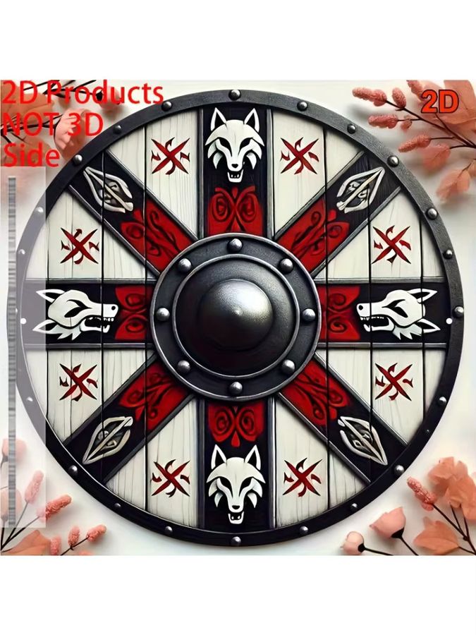Potdemiel Wikinger Wolf Totem Wandkunst aus Aluminium, rundes Wolfskopfschild Design in Rot und Schwarz, Durchmesser: 20,32 cm - Bild 5