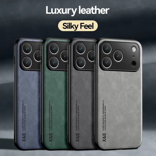 Luxus-Ledertasche für Apple iPhone 17 16 15 14 13 12 11 Pro Max Plus Mini in Blau mit Metallplatte für die Auto-Halterung - Bild 1