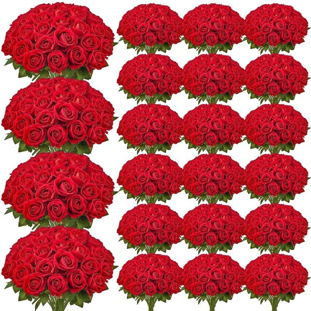 500 Stück Künstliche Rote Rosen von Buying Solutions, MB als Realistischer Strauß aus Samt und PE für Hochzeit, Party und Dekoration - Bild 1