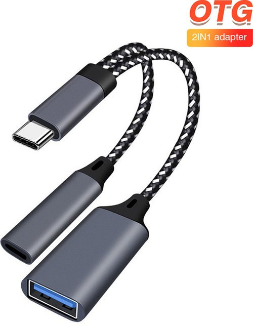 Zwei-in-eins OTG USB-Kabel mit PD-Ladeadapter Typ C auf USB-A für iPhone und Samsung - Bild 1