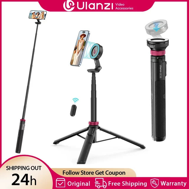 Ulanzi MT-84 MagSafe Selfie-Stick Stativ mit Bluetooth-Fernbedienung in Schwarz, 1,53 m Telefon-Verlängerungsstativ für iPhone 16 15 Live-Streaming und Vlog - Bild 1