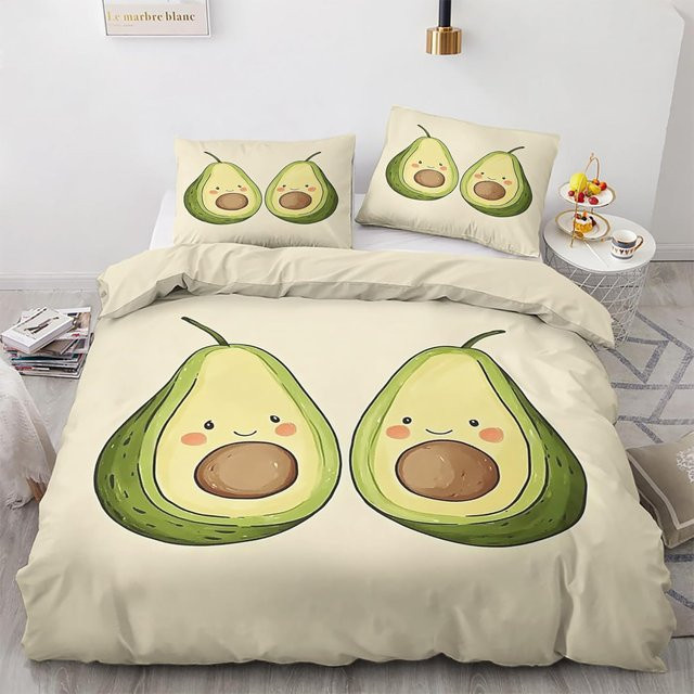JMG Household Supplies Avocado Bettwäsche-Set aus Mikrofaser mit 3D-Muster, Grün/Mehrfarbig, B/H: 140 x 200 cm mit Kissenbezug 50 x 75 cm und Reißverschluss - Bild 1