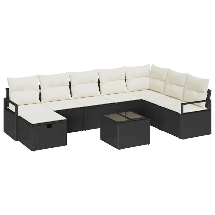 vidaXL Gartenmöbel Set aus Poly-Rattan in Schwarz und Beige, 9-teiliges Lounge-Set mit Kissen für Garten, Balkon oder Terrasse - Bild 2