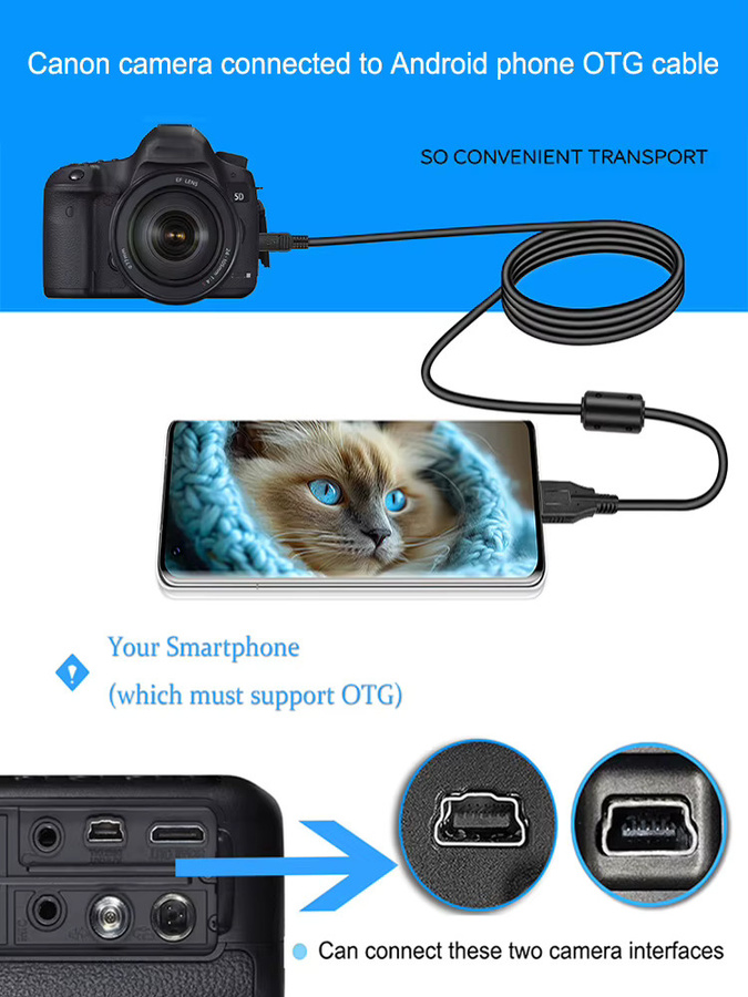 Canon OTG-Kabel Mini 5-Pin auf USB-C in Schwarz zum schnellen Teilen von Fotos und Videos von deiner Kamera auf dein Smartphone oder Tablet - Bild 7